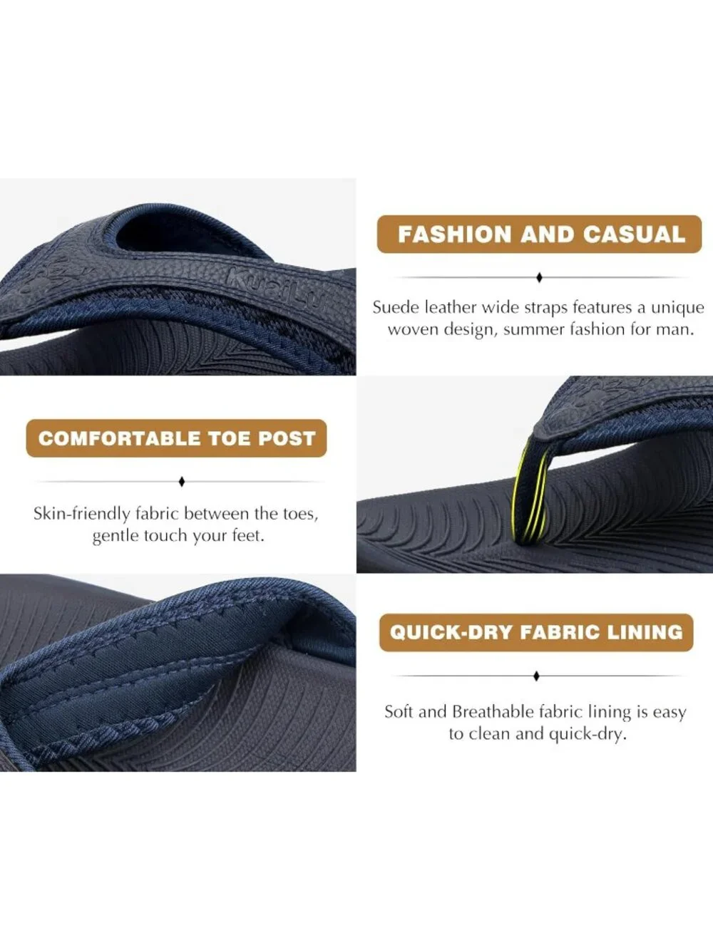 Men's Black Blue Sport Flip Flops Comfort Orthotic Thong Sandals Arch Support